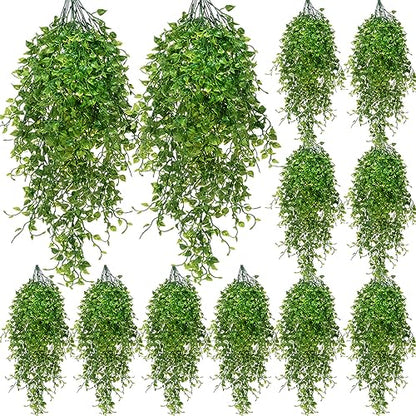 Hoteam 12 Pcs Artificial Hanging Plants 32 Inch Fake Ivy Vines with Fake Leaves Patio Artificial Plants Greenery for Living Room Indoor Outdoor Wall, No Basket (Ivy) - color: Ivy