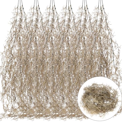 Giegxin Spanish Moss 41'' Fake Hanging Succulents Faux Moss Artificial Succulent Plants Vines Hanging Plants Swamp Decoration Potted Artificial Garland(Brown,12 Pack) - color: Brown