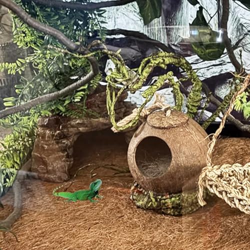 Crested Gecko Coconut Hide Natural Lizard Coco Hut Reptile Hanging Nest Flexible Vine Habitat Decoration Bearded Dragon Terrarium Accessories for Chameleon Tree Frog Snake Hermit Crab - style: 【Style A】