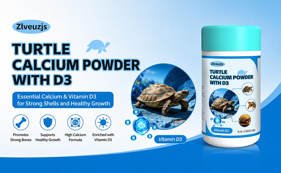 Turtle Calcium Powder with D3 – 80g – High Calcium + Vitamin D3 – Phosphorus-Free – Prevents MBD for Turtles – Dust on Food or Insects