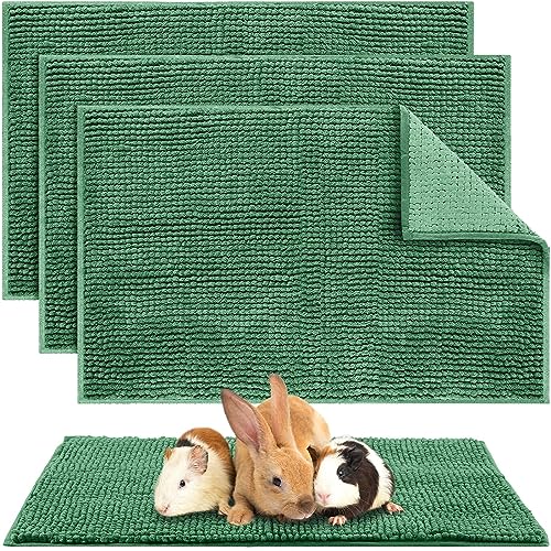 Amylove 4 Pcs Guinea Pig Cage Liner 16 x 24 Inch Washable Chenille Pee Pads Pet Dog Cat Bedding Training Mat Reusable for Small Animals Puppy Bunny Hamster Chinchilla - color: Dark Green, size: 16 x 24 Inch, style: Low Pile Chenille