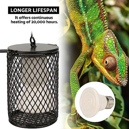 Ejoyous Ceramic Heat Lamp Bulb with Cage, 100W Infrared Ceramic Emitter Heat Light Bulb Lamp for Lizard Snake Chick Turtle Reptile Brooder Offers Heating of 20,000 (US Standard - color: Black