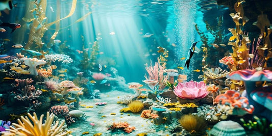 YongFoto Fish Tank Background 36x20 inch Aquarium Background Coral Seaweed Reef Rock Tropical Fish Underwater Sea World Backdrop Reptile Terrarium Background Bearded Dragon Habitat Background - color: Blue-2, size: 36x20in/90x50cm