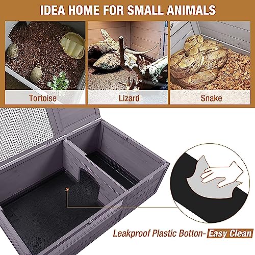 GUTINNEEN Tortoise Habitat Wooden Tortoise House with Lamp Holder Indoor Outdoor Reptile Enclosure for Turtle Lizard, Detachable Legs