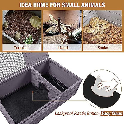 GUTINNEEN Tortoise Habitat Wooden Tortoise House with Lamp Holder Indoor Outdoor Reptile Enclosure for Turtle Lizard, Detachable Legs
