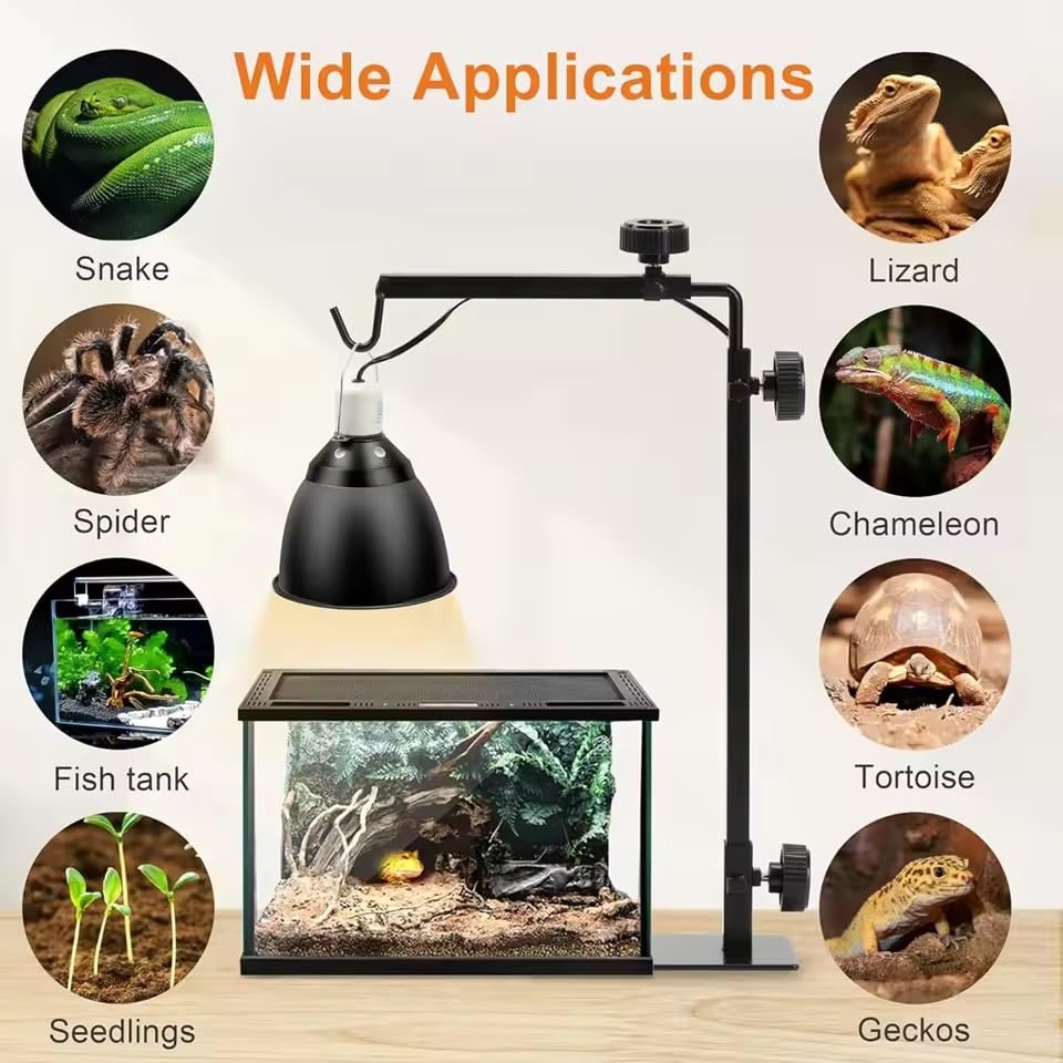 EatingBiting Amphibian Reptile Lampshade Lamp Holder Adjustable Extendable Metal Floor Lamp Holder Portable Animal Heating Lamp Holder for Lizards Turtles Tank Feeding Box 25-37inch
