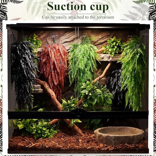 Suncalla 8 Pack Reptile Plants Terrarium Hanging Plant Vine Boston Climbing Terrarium Plant with Suction Cup for Bearded Dragons Lizard Crested Gecko Snake Crab Tank(Vivid Series,3 Colors) - style: Vivid Series