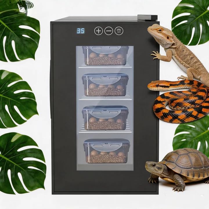 Reptile Incubator, 23L Digital Scientific Lab Incubator, Low Noise Reptile Egg Hatchery with LED Display 50-104°F Adjustable Temp. 3 Removable Shelves Work for Small Reptiles