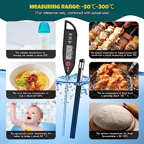 Copkim 6 Set Waterproof Food Thermometer for Water, Liquid, Candle and Cooking Digital Meat Thermometer with Long Probe Instant Read for Kitchen BBQ Grill Candy (Black) - color: Black