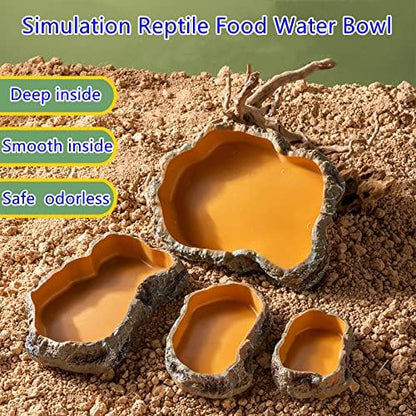 Extra Large Simulation Rock Reptile Feeding Bowls Resin Corn Snake Ball Python Iguana Bearded Dragon Tortoise Food Water Dish Bathing Bowl Habitat Accessories, 9.5 inch x 6 inch, S