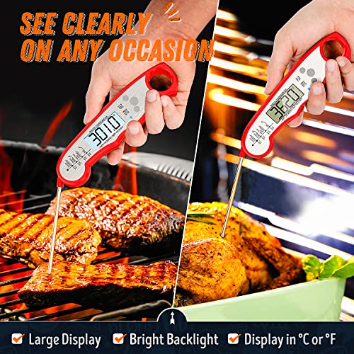 Digital Meat Thermometer, Waterproof Instant Read Food Thermometer for Cooking and Grilling, Kitchen Gadgets, Accessories with Backlight & Calibration for Candy, BBQ Grill, Liquids, Beef, Turkey… - color: Red - Sliver