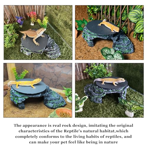 Reptile Basking Platform, Turtle Basking Platform Juvenile Beared Dragon Tank Accessoriese Reptile Hide with Rock Plate for Lizard, Leopard, Crested Gecko(Large-Green) - style: style 2