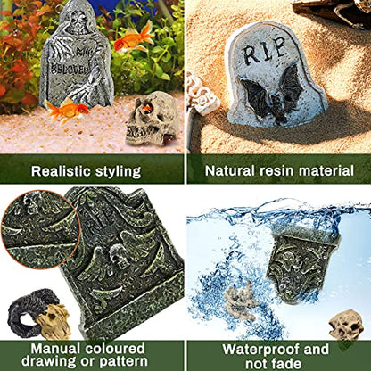 Yookeer Gothic Fish Tank Decor Gothic Ornaments Aquarium Decor Terrarium Aquarium Skull Miniatures Resin for Village Accessories Collections Set Fish Tank Reptile House Cave