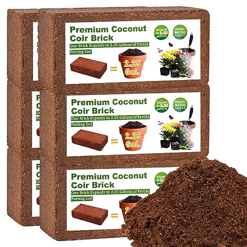 Organic Coco Coir 6 Pcs Compressed Coconut Coir Bricks Coconut Fiber Husk Substrate Mulch Coconut Bark Core Growing Medium Peat Moss Soil High Nutrition for Plants Gardening Seed Starting Soil Mix - color: Pack of 6