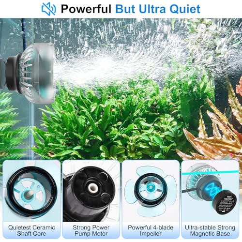 hygger Wave Maker For Aquarium, Ultra-quiet Transparent Wavemaker With Controller, Adjustable Flow Magnetic DC 24V 2850GPH Powerhead, Circulation Pump For 75-200Gallon Freshwater Coral Reef Tank - size: 20W