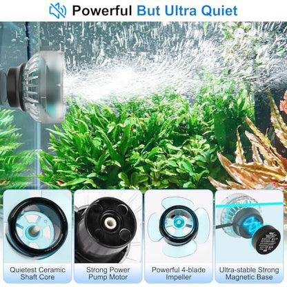 hygger Wave Maker For Aquarium, Ultra-quiet Transparent Wavemaker With Controller, Adjustable Flow Magnetic DC 24V 2850GPH Powerhead, Circulation Pump For 75-200Gallon Freshwater Coral Reef Tank - size: 20W