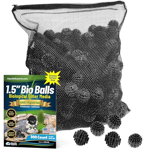 Aquatic Experts 1.5" Large Bio Balls for Ponds – Biological Filter Media for Waterfalls & Outdoor Pond Filters, Treats Up to 1,000 Gallons (300 Count + 14" x 20" Mesh Bag) - size: 300 Count with 14" x 20" Mesh Bag