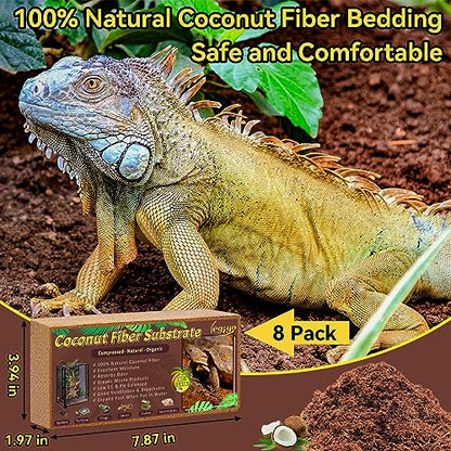 Legigo 8 Pack Coconut Fiber Substrate, Natural Coco Coir Bedding for Reptiles Turtles, Tortoises, Snake, Hermit Crab, Gecko, Lizard, Bioactive Terrarium Soil for Humidity Control and Plant Substrate - color: 8 Pack