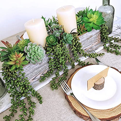 Supla 4 Pcs Artificial Hanging Succulents Faux Burro's Tail Picks Trailing String of Pearls Succulents Fake Greenery Sprays for Basket Planter Centerpiece Floral Arrangement Indoor Outdoor Decor