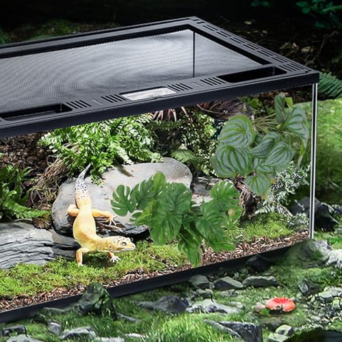 DOITOOL 2pcs Artificial Reptile Plants for Terrarium Habitat Decor with Suction Cup, Lifelike Simulation Plant Ornaments, 46 Leaves Including Watermelon and Monstera Styles for Reptile