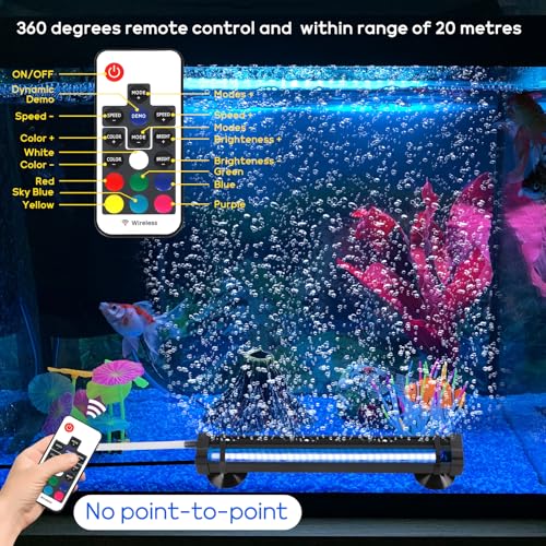 Submersible Bubble Aquarium Light：RGB Aquarium Light with Remote Control Oxygenator for Saltwater Coral Growth - 9 Inch Waterproof Fish Tank Light Designed for Aquarium Breeders - size: 9 inch Nanoscale Bubbles