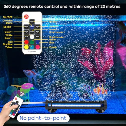Submersible Bubble Aquarium Light：RGB Aquarium Light with Remote Control Oxygenator for Saltwater Coral Growth - 9 Inch Waterproof Fish Tank Light Designed for Aquarium Breeders - size: 9 inch Nanoscale Bubbles