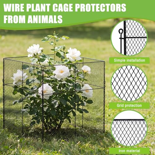 10 Pack Plant Protectors from Animals, Large Square Mesh Plant Cage 13.6" x 13.6" with 15.8" Stakes DIY Chicken Wire Cover for Outdoor Plants Vegetable Seedling Shrub Garden Barrier Fencing
