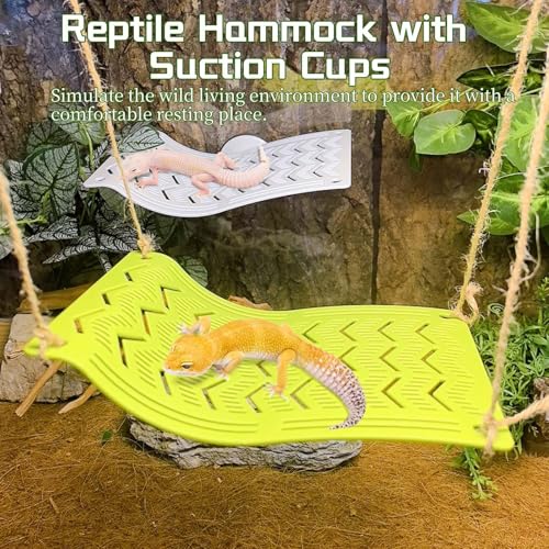 2PCS Reptile Hammock & Basking Platform with Suction Cups,Turtle Dock,Reptile Hammocks Climbing Lounger Leaf Decor Tank Accessories for Lizards Frog Gecko Snakes Amphibian