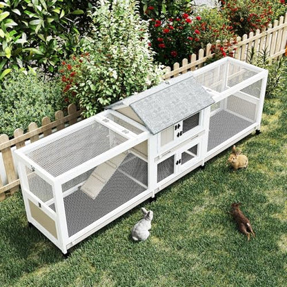 Extra Large 2-Story Rabbit Hutch Indoor and Outdoor with Dual Run Areas for 2-6 Rabbits & Guinea Pig, Wooden Bunny Hutch with 4 Pull-Out Trays, 2 Chew-Proof Ramps, Asphalt Roof, 8 Lockable Wheels - size: PET81