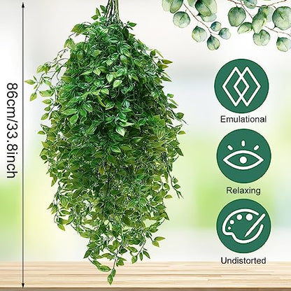 Hoteam 12 Pcs Artificial Hanging Plants 32 Inch Fake Ivy Vines with Fake Leaves Patio Artificial Plants Greenery for Living Room Indoor Outdoor Wall, No Basket (Vine) - color: Vine