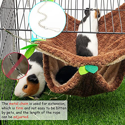 Small Animal Hammock - Hanging Hammock & Tunnel Hideout for Guinea Pig Hamster Parrot Rat Chinchilla - Warm Swing Plush Cage Bed Washable Pet Hammock with 5.9" Chian - size: One Size with Chain