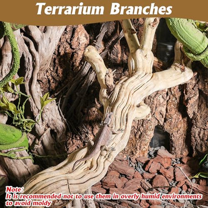 VCEPJH Snake Climbing Branch, 2Pcs Reptile Wood Natural Cork Log and Large Snake Climbing Branch Decor 15.5 in Natural for Chameleon Gecko Ball Python Frog