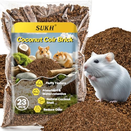 Sukh Natural Coconut Husk Bedding for Hamsters - Organic Coco Coir Substrate, Burrowing Friendly Small Animal Litter with Odor Control for Syrian Dwarf Hamsters, Gerbils, Degus & Reptiles