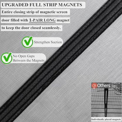 Magnetic Screen Door Upgraded-Model Full Strip Magnets,Fiberglass Heavy Duty Mesh,Retractable Door Screen Magnetic Closure for Single Front Sliding Door - size: Fit Door Size To 38" x 82"