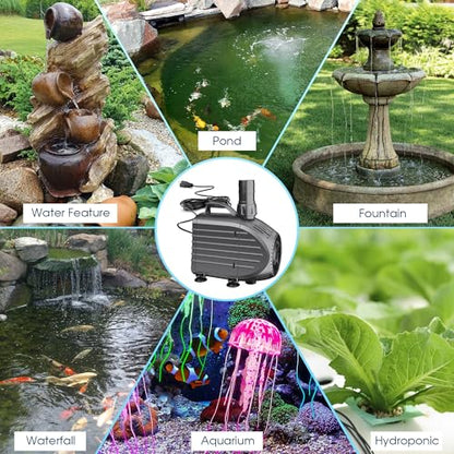 NFESOLAR Ultra Quiet Submersible Water Pump 1200GPH Size 6.7Lx4.3Wx4.7H in | 100W Pond Pump with Dry Burning Protection, 10ft Cord, 11ft High Lift for Fountains, Waterfall, Hydroponics, Aquariums KF208 - size: 1200GPH