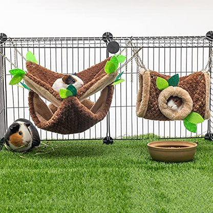 Small Animal Hammock - Hanging Hammock & Tunnel Hideout for Guinea Pig Hamster Parrot Rat Chinchilla - Warm Swing Plush Cage Bed Washable Pet Hammock with 5.9" Chian - size: One Size with Chain