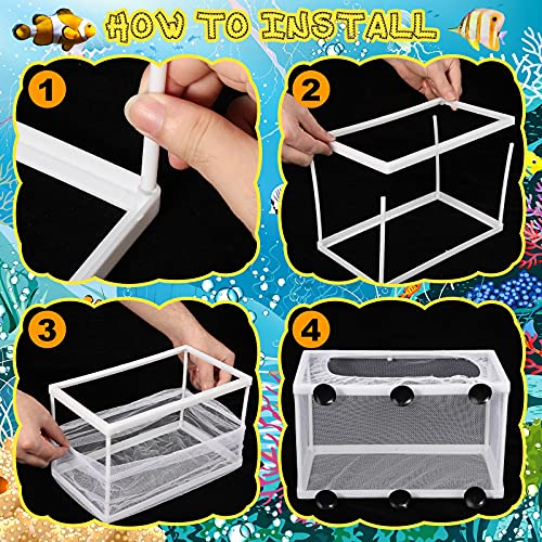 2 Pieces Fish Tank Breeder Net Mesh Breeder Box Fish Hatchery Isolation Separation Net Plastic Frame Fry Hatchery Incubator Mesh Breeding Box with Suction Cup for Aquarium