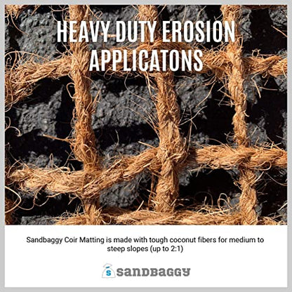 Sandbaggy Coir Mat | Erosion Control Product for Stopping Soil Erosion on Hillsides, Riverbanks & Oceanfront | Lasts 5X Longer Than Straw Blanket | Lasts 2-5 Yrs (Homeowner Size - 4 ft by 30 ft Roll) - size: 4 ft by 30 ft Roll Size or 120 sq ft