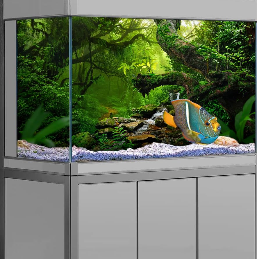 72X16IN Tropical Forest Green Huge Tree Reptile Habitat Aquarium Background, Green Natural Landscape Rainforest Fish Tank Decorations Background, Nature Art Terrarium Background - size: 72X16in/180X40cm