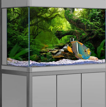 72X24IN Tropical Forest Green Huge Tree Reptile Habitat Aquarium Background, Green Natural Landscape Rainforest Fish Tank Decorations Background, Nature Art Terrarium Background - size: 72X24in/180X60cm