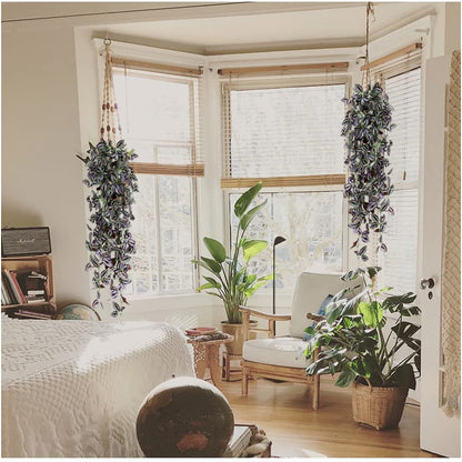 TOCHGREEN 3pcs Artificial Hanging Plants-3.6ft Fake Ivy Vine Purple Fake Ivy Leaves Faux Hanging Scindapsus Vine for Wall House Room Party Garden Indoor Outdoor Decoration
