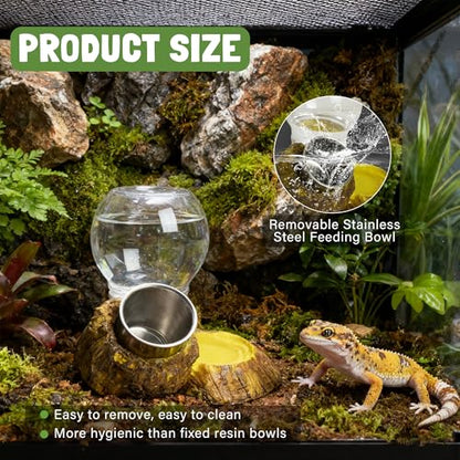 Reptile Food & Water Feeder, Escape Proof Feeding Bowl with Removable Stainless Steel Dish for Mealworms