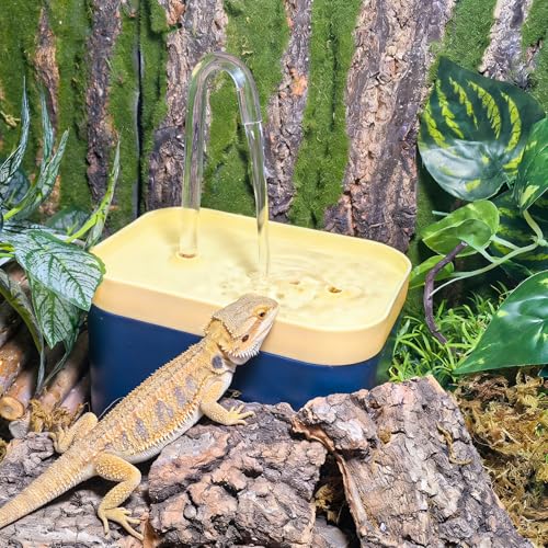 Tfwadmx Reptile Waterfall Reptile Water Fountain Lizard Drinking Fountain Chameleon Water Dripper, Bearded Dragon Cage Accessories for Lizard Gecko Snake (Yellow Blue)