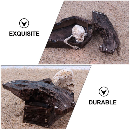balacoo Resin Coffin Decorations for Aquarium 2 Pcs Skull Resin Ornaments Fish Tank Landscape Terrarium Ornament for Halloween and Reptile Tanks
