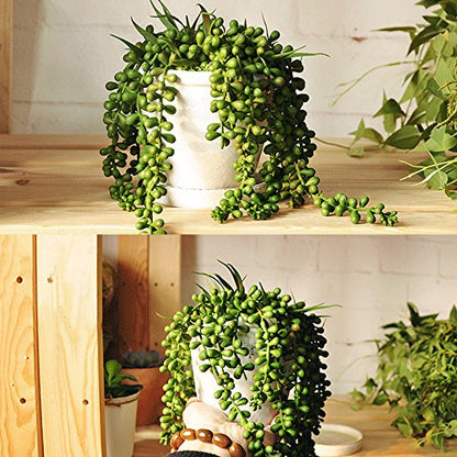 Artificial Succulent Plants, 13.4" Fake Hanging String of Pearls Simulation Greenery Plants for Christmas Wall Home Kitchen Office Garden Wedding Decor, Pack of 2
