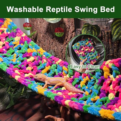 Bearded Dragon Hammock, Soft Reptile Hammock Lounger with Suction Cups, Fabric Lizard Bed with Climbing Toys, Gecko Tank Accessories for Snake, Chameleon (Red L) - color: Red Bearded Dragon Hammock : L