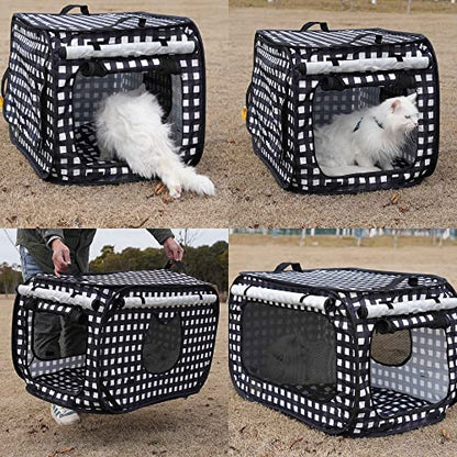 Pop up Large Cat Carrier, 30'' L Kennel Soft Crates with Portable Mini Cat Carrier,Travel Littler Box, Mattress,Food Bowl,4 Stakes and Carry Bag - color: 31.5‘’L B&W Carriers Set