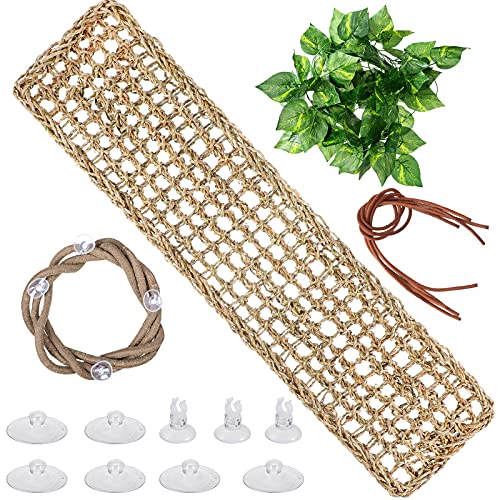 Jetec Large Bearded Dragon Hammock Set, Reptile Hammock with Climbing Vine & Leaves, Extra Large Jungle Climber Vines Habitat Decor with Strong Suction Cups, Terrarium Accessories