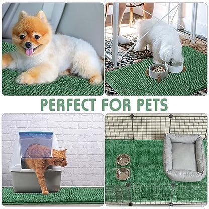 Amylove 4 Pcs Guinea Pig Cage Liner 16 x 24 Inch Washable Chenille Pee Pads Pet Dog Cat Bedding Training Mat Reusable for Small Animals Puppy Bunny Hamster Chinchilla - color: Dark Green, size: 16 x 24 Inch, style: Low Pile Chenille