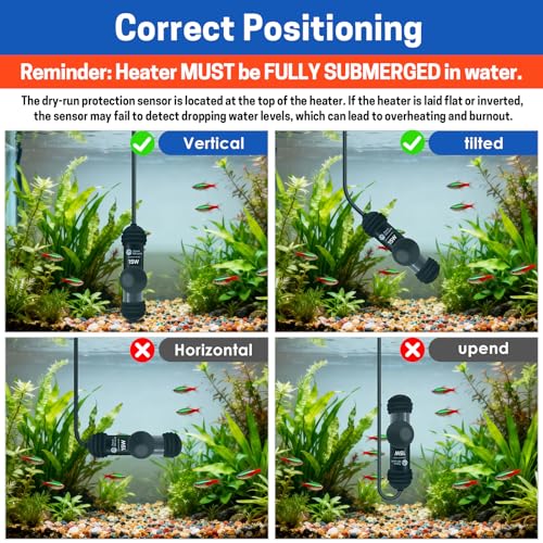 AquaMiracle 15W Small Aquarium Heater Fish Heater, Super Mini Fish Tank Heater Turtle Tank Heater for 1-3 Gal Tanks, with Dual LED Display, Dry-Run/Overheating Protection & Memory Function - size: 1-3 Gal Tanks